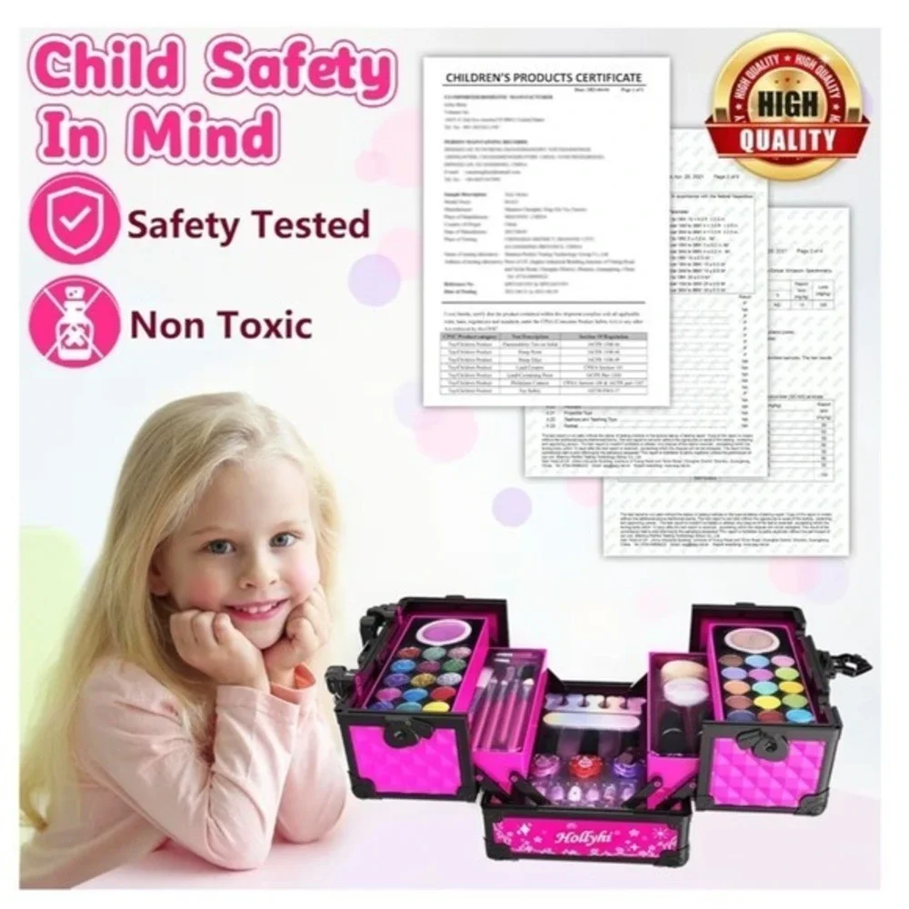 Hollyhi 58 Pcs Kids Makeup Kit for Girl Princess Toys Real Washable Cosmetic
